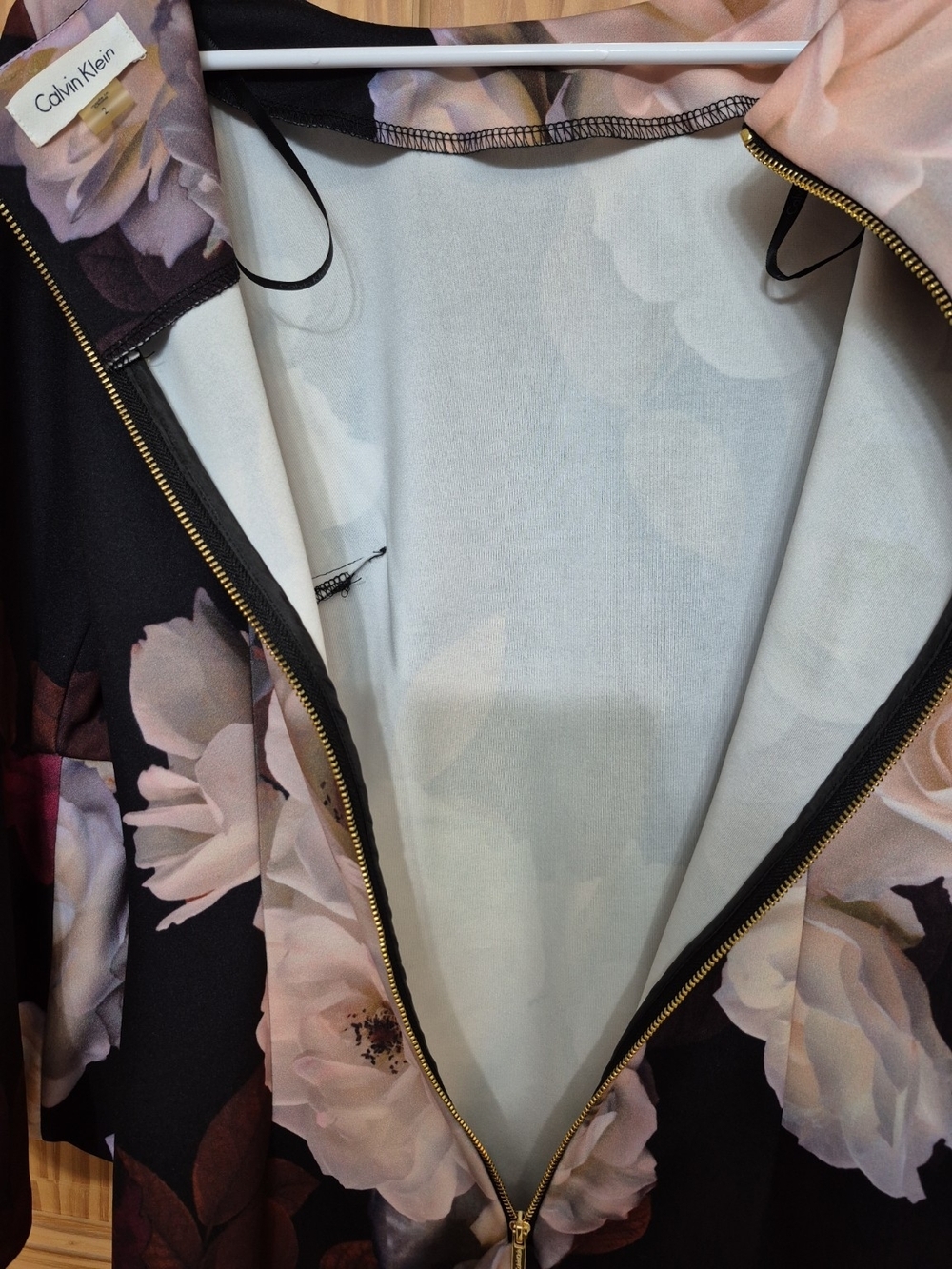 Calvin Klein Black Midi Dress with Cream & Burgundy Floral Print - Picture 4 of 5
